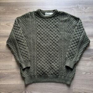 Aran Crafts Sweater Mens Green Merino Wool Cable Knit Sweater Ireland XXL